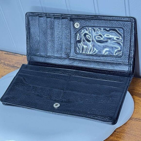 BRIGHTON Wallet Organizer Black Genuine Leather Croc Embossed Silver Accent - Picture 6 of 14